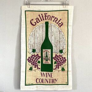 Vintage Tea Towel CALIFORNIA WINE COUNTRY 100% Linen ~16.5x27” NEW OLD STOCK